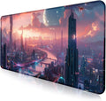 Digital Anime City Night View Office Art Desk Mat, Female Aesthetic Style by LQFIWSS