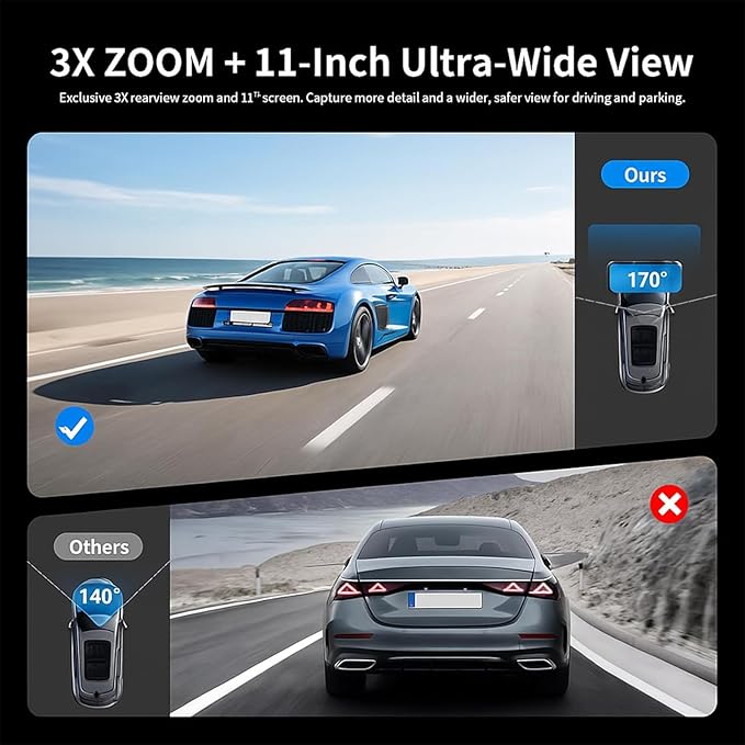 JOMISE G814 11" 4K+2.5K Rear View Mirror Camera — No WiFi/Bluetooth, Mirror - Image 4