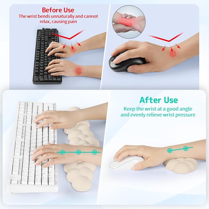 Cloud Wrist Rest for Keyboard and Mouse, Memory Foam PU Leather Keyboard Wrist - Image 3