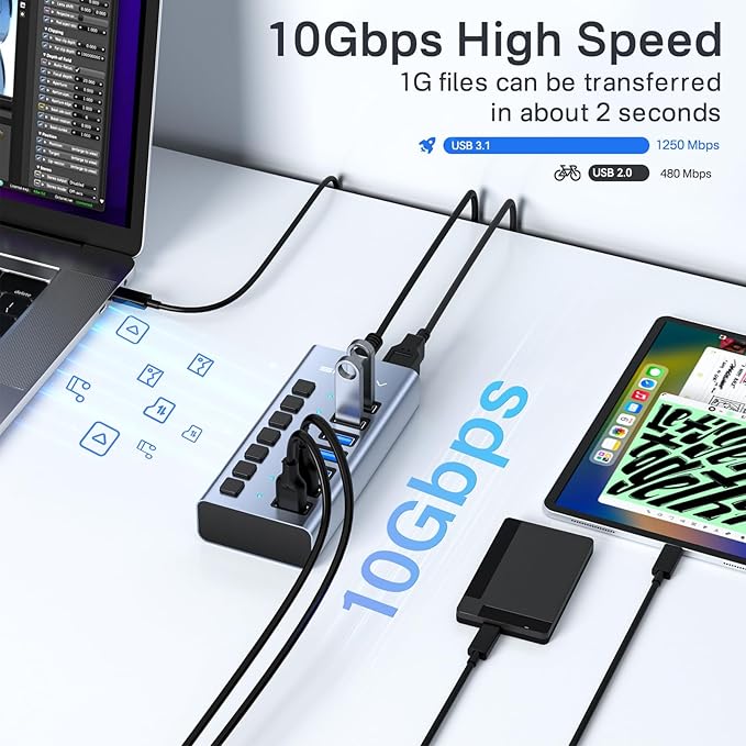 Powered USB 3.1 Hub, ACASIS 7 Ports USB 3.1 Hub - Image 3