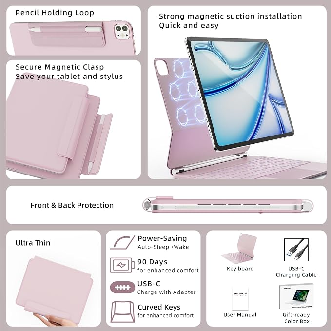 for iPad Air 13 inch Case with Keyboard, iPad Pro 12.9 Magic Keyboard, Springy - Image 3