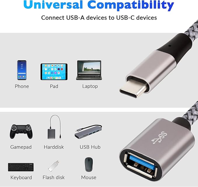 USB-C to USB 3.0 Adapter 4 Pack, Nylon Braided Type-C 3.1 OTG Cable USB C Male - Image 7