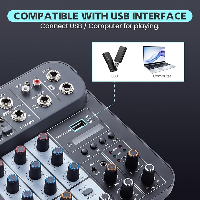 4 Channel DJ Audio Mixer, DJ Mixers Sound Board, Sound Mixer Board XLR 1/4" - Image 7