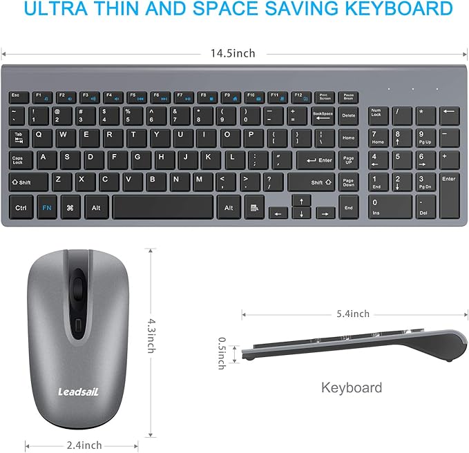 LeadsaiL Wireless Keyboard and Mouse Combo, Wireless USB Mouse and Computer - Image 3