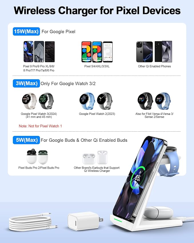 NANAMI Wireless Charger for Google - 3 in 1 Wireless Charging Station Fast - Image 2