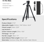 SmallRig CT-07 Aluminum Camera Tripod Stand, 63.4" Travel Tripod - Image 8