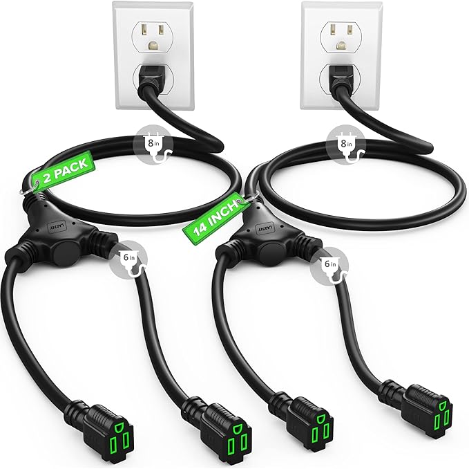 Maximm Extension Cord Splitter 12/3 AWG 1 to 2 Outlet, 14 Inches Indoor/Rated by MaximmCable