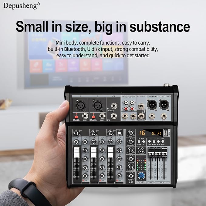 Depusheng Professional Audio Mixer, 4 Channel Audio Interface Sound Board - Image 4