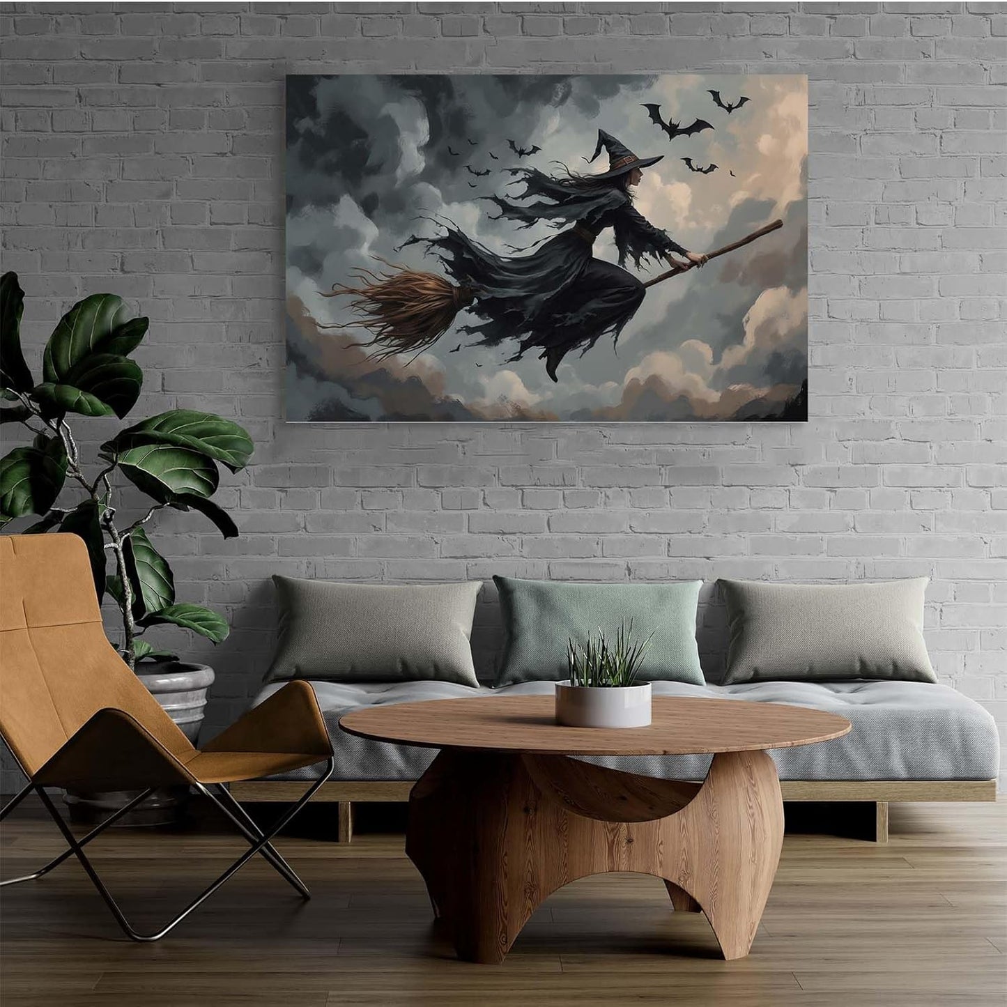 JFHCQJPK Witch and bat flying Halloween poster suitable for home party wall decoration retro Halloween preppy style wall art canvas print suitable for room decoration28x40in Frameless