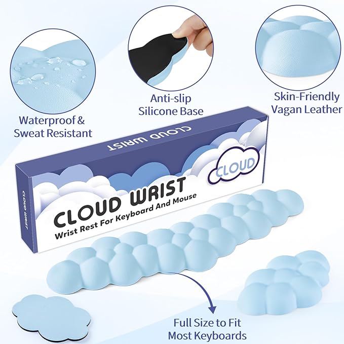Cloud Wrist Rest for Keyboard and Mouse, Memory Foam PU Leather Keyboard Wrist - Image 5