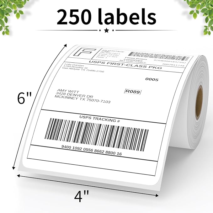 FungLam 4"X6" Thermal Shipping Labels, 4X6 Labels, Perforated, 250 Labels - Image 2
