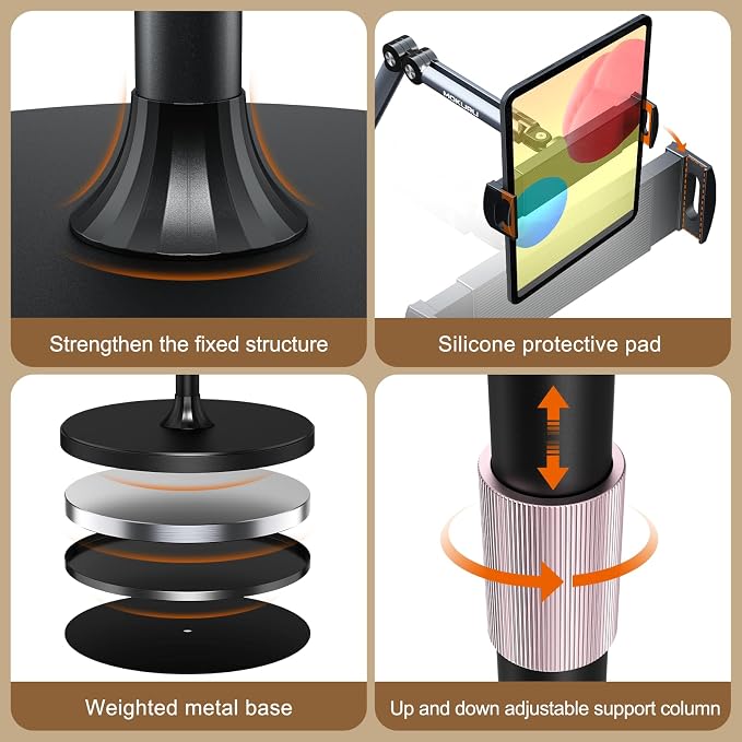 Tablet Floor Stand, Adjustable Tablet Stand, 360° Rotation Tablet Holder - Image 5