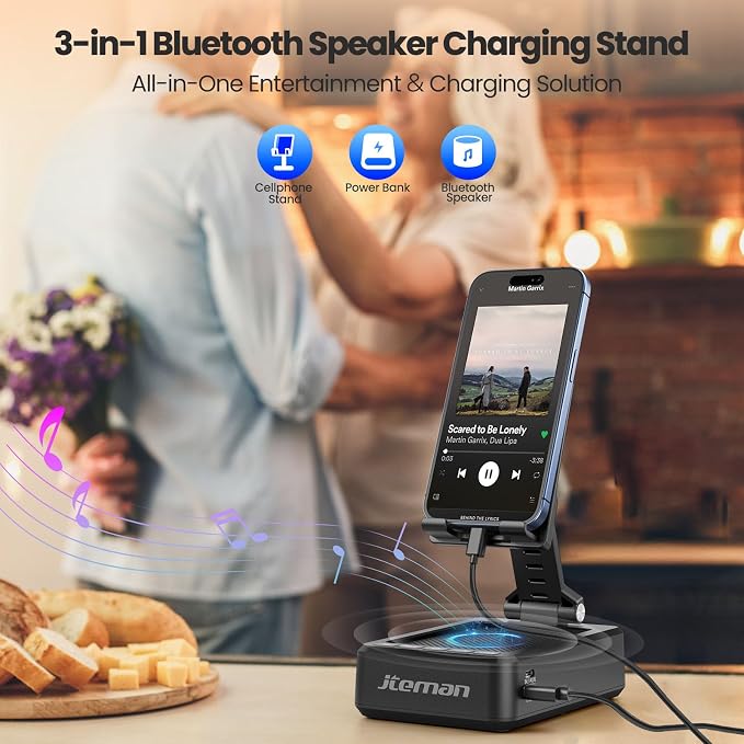 JTEMAN Cell Phone Stand with Bluetooth Speaker and Charging Function, Birthday - Image 2
