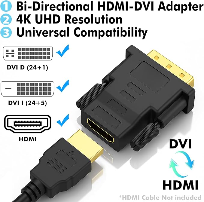 DVI to HDMI Adapter, Laptop – Gold-Plated Connectors - Image 2
