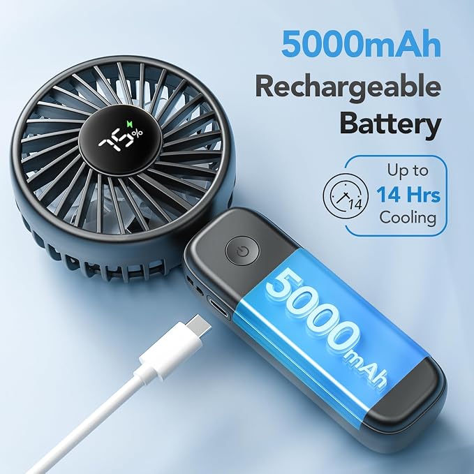 PANERGY Portable Handheld Fan, 5000mAh Rechargeable, 14H Max Cooling Time - Image 2