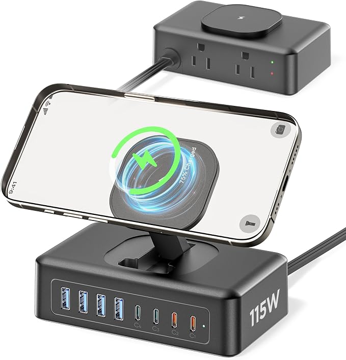 115W USB Charging Station Power Strip, 11-in-1 USB C Charger Block, 2AC Outlets by AcozvinPowerStrip