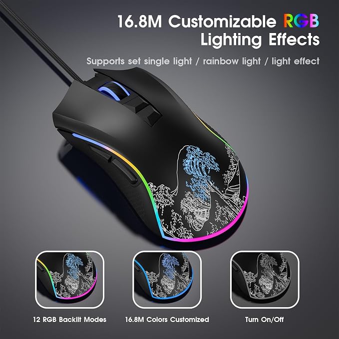 HITIME XVX Wired Gaming Mouse, 12000 DPI RGB Mouse - Image 5