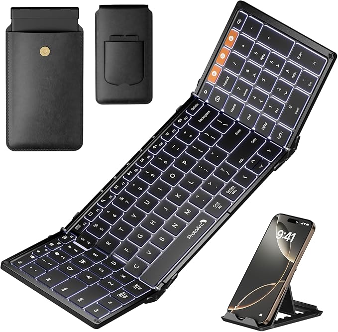 ProtoArc Backlit Foldable Keyboard, XK01 Plus Folding Portable Bluetooth by ProtoArc