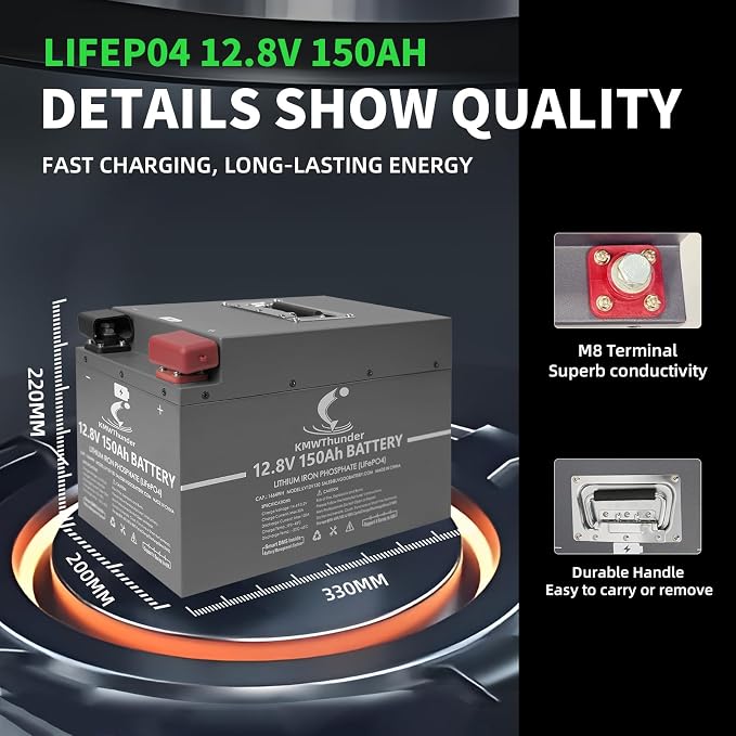 12V 150Ah LiFePO4 Lithium Battery, Built-in Smart BMS, Low-Temp Protection Up - Image 5