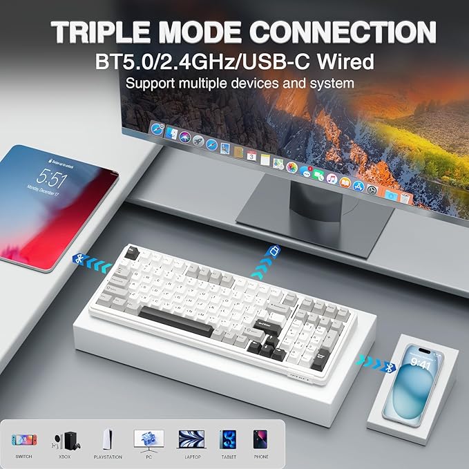 AULA F99 Wireless Mechanical Keyboard, Tri-Mode BT5.0/2.4GHz/USB-C Hot - Image 6