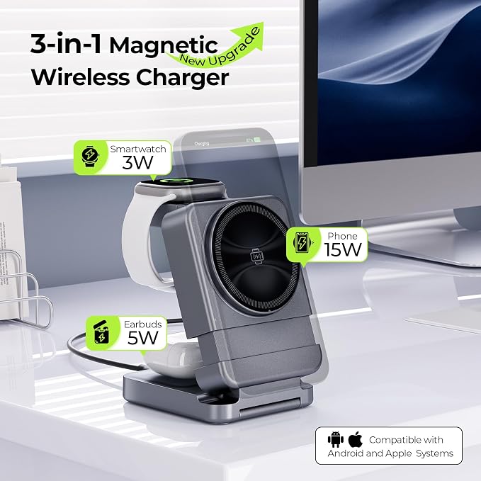 【2025 Upgraded】 Wireless Charger 3 in 1, Foldable Wireless Charging Station - Image 2