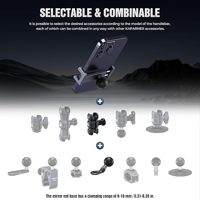 Motorcycle Phone Clip Kit, Anti-Theft Double Socket Arm/Angled Bolt-Head - Image 6
