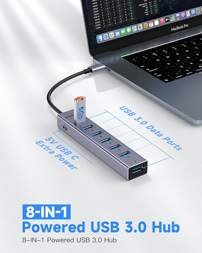 FORIDA USB C to USB Hub, 8 Ports USBC HUB - Image 2