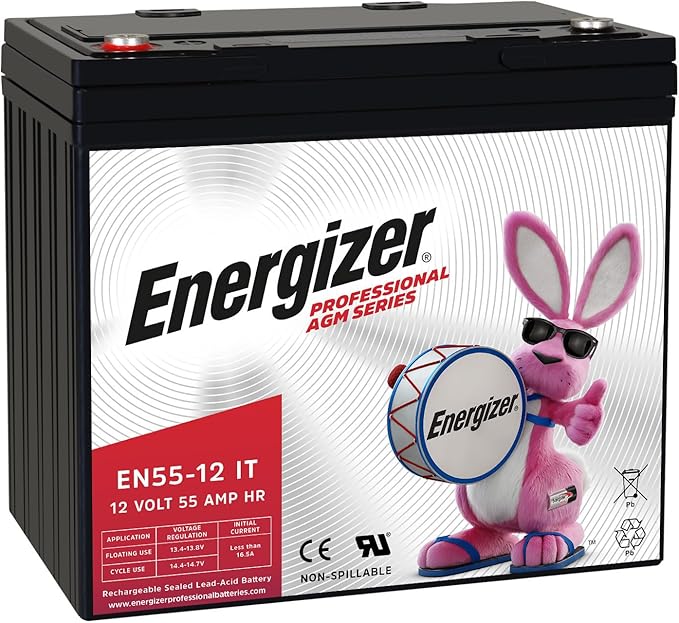 Energizer EN55-12IT, 12 Volt 55 Amp Hr, Long Lasting Sealed Lead Acid AGM by Energizer