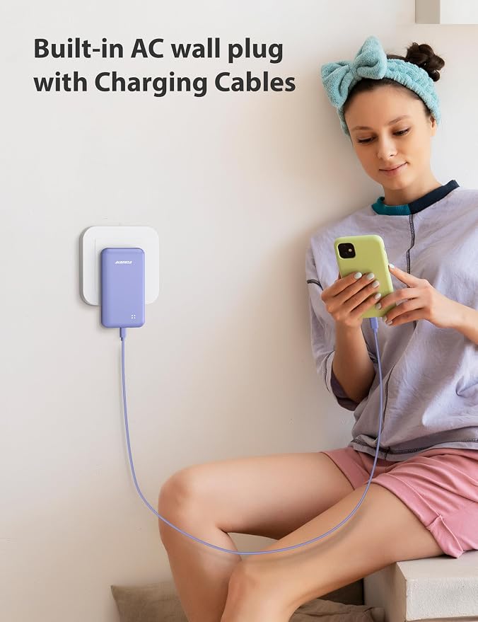 Alongza Portable Charger Built-in Cables and AC Wall Plug, Slim Fast Charging - Image 8