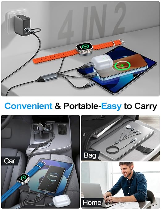 4-in-2 Charging Cable for Apple Watch Charger/Samsung/iPhone Charger, - Image 4