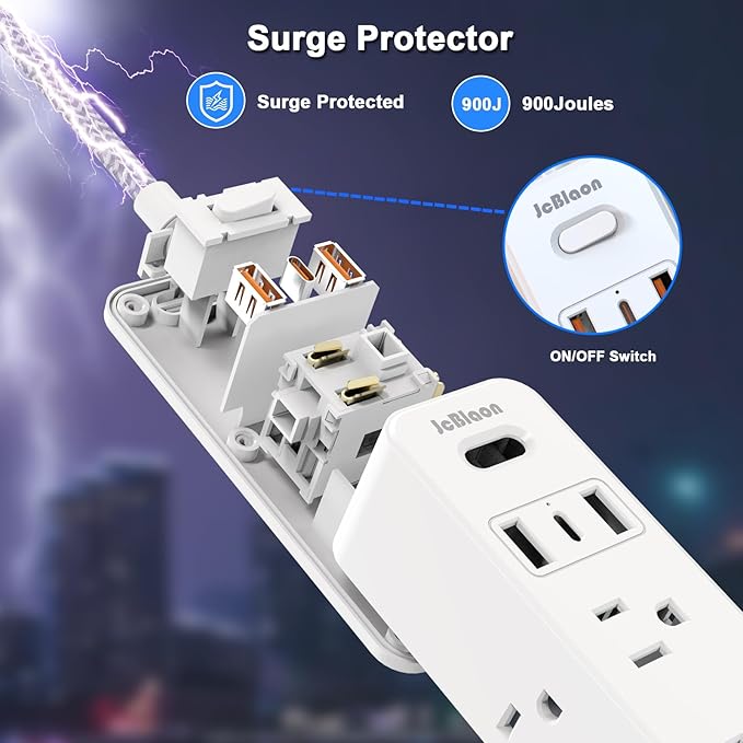 Power Strip Surge Protector, 5Ft Flat Plug Extension Cord - Image 6