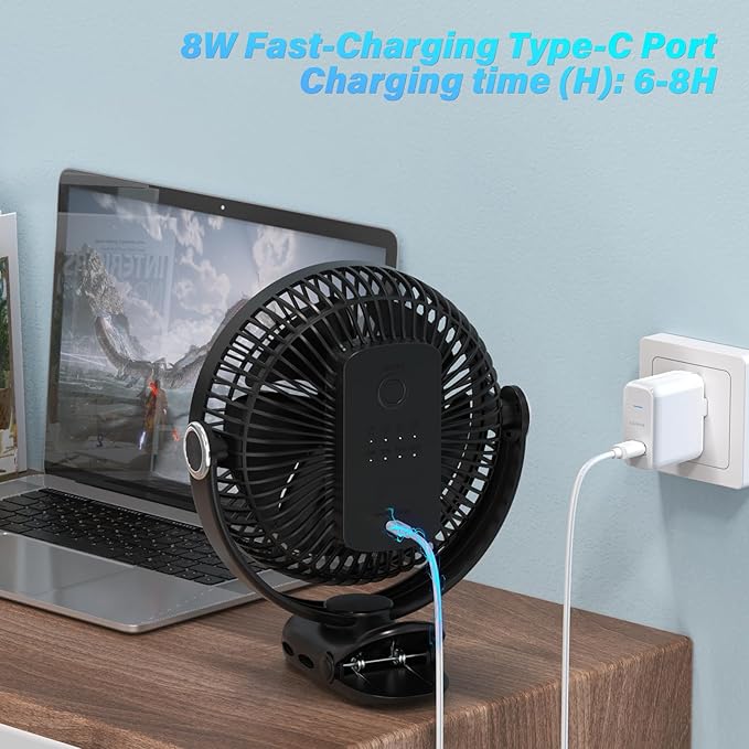 12000mAh Clip on Fan 30H Longest Runtime, 8in Portable Fan Rechargeable - Image 3