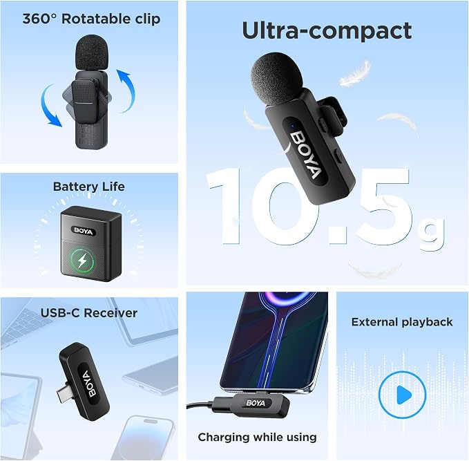 BOYA BY-V30 Wireless Lavalier Microphone, USB Type-C Mini Laple Mics - Image 2
