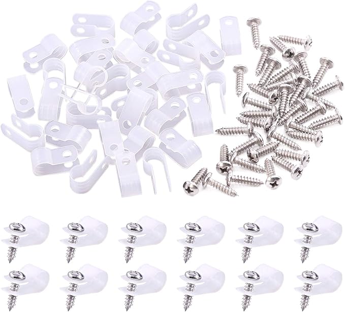 Swpeet 120 Pack White 5/16 Inch Nylon Plastic R-Type Cable Clips Clamp Kit by Swpeet