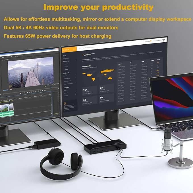 WAVLINK Universal USB C Laptop Docking Station Dual Monitors 5K/4K@60Hz - Image 3
