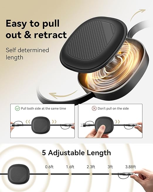5 in 1 Retractable iPhone Fast Charging Cable, Samsung S24 S23, Tablet & More - Image 5