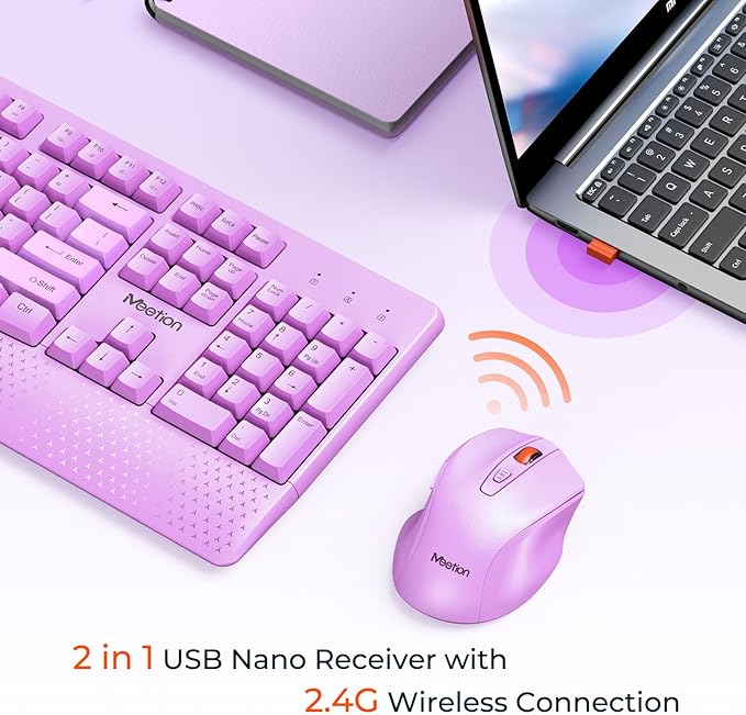 MEETION Wireless Keyboard and Mouse, Full-Sized Cordless Keyboard - Image 2