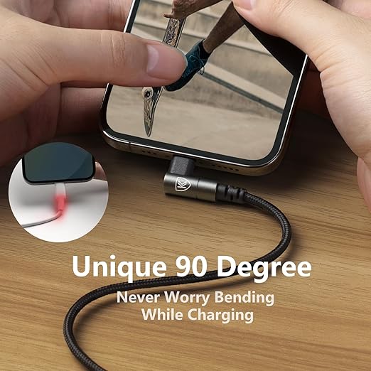 90 Degree iPhone Charger 6FT, 6Feet Right Angle Nylon Braided USB Lightning - Image 6