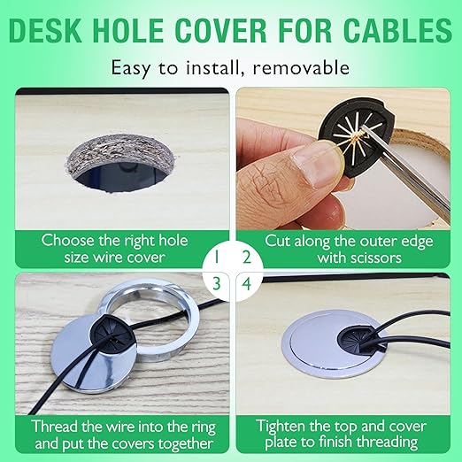 2 Pcs Desk Grommet 2-1/16" / 53 mm, Desk Cord Hole Cover, Cable Grommet Metal - Image 4