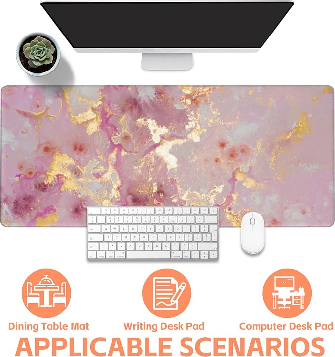 Mouse Pad Large Pink and Gold Marble Non-Slip Gaming Desk Mat - Image 4