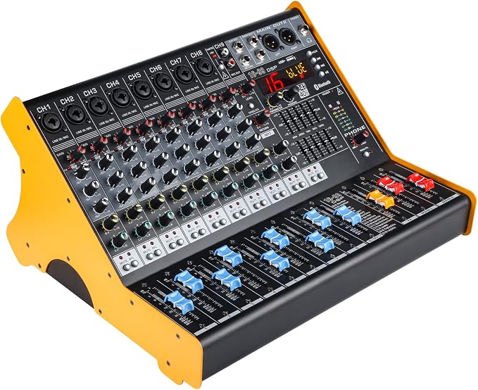 Mixers Audio 9 Channel Mixer, Dj Mixer Board Mixer Audio Bluetooth MP3 Mixer by MADOWL