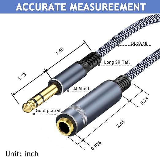 1/4 inch Extension Cable, Male to Female Stereo Headphone Guitar Cable Copper - Image 7