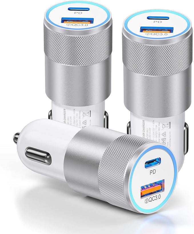 3-Pack Car Charger, Ancekoy 38W Dual Port Fast Charge PD & QC 3.0 Car Adapter by Ancekoy