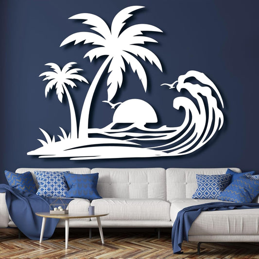 Palm Tree Metal Wall Decor,Palm Tree Metal Wall Art,Metal Palm Tree,Metal Palm Tree Wall Decor,Tropical Metal Wall Art,Beach Wall Decort,Metal Wall Decor (style 1,white,19 L" x 14 W" / 47 x 37 cm)