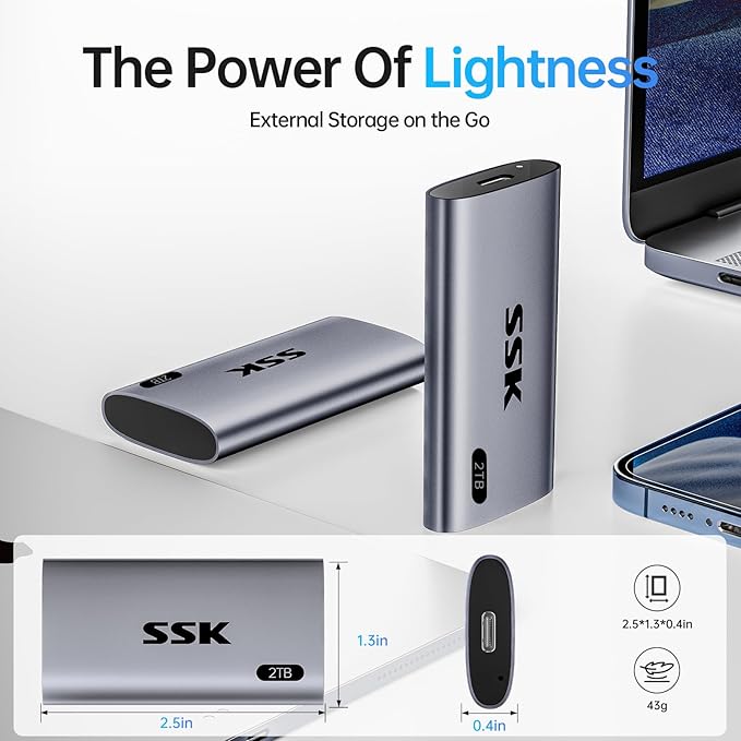 SSK 2TB SSD External Hard Drive, Portable SSD Up to 550MB/s Fast Solid State - Image 7