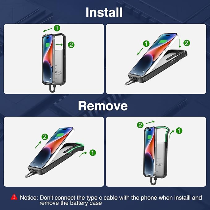 GIN FOXI Battery Case for iPhone 15/15 Pro, Built-in Cable 7000mAh Fast Charing - Image 7