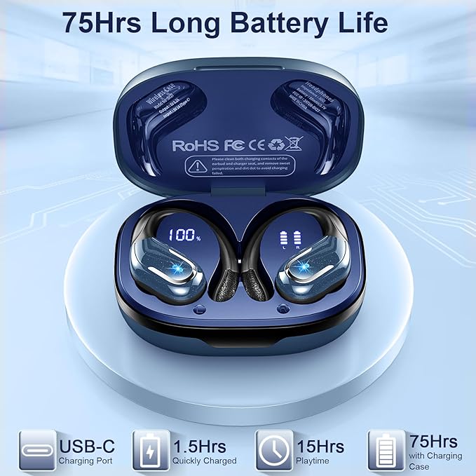 Wireless Earbud, 75Hrs Running Wireless Earphones - Image 3