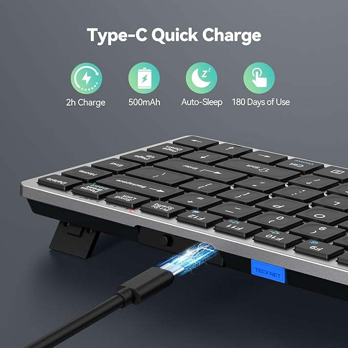 TECKNET Bluetooth Keyboard Rechargeable, 4-Device Wireless Keyboard, Ultra-Slim - Image 4