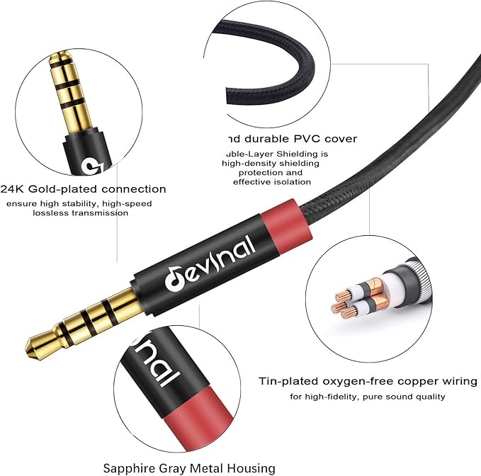 Devinal 3.5mm TRRS Headphone Extension Cable, 1/8" inch Female 4-Pole to Male - Image 3