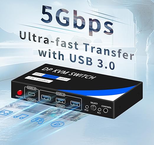 kvm Switch 1 Monitors 2 Computers 8K@60HZ，4K@120HZ，4 Port USB3.0（with 1 USB C - Image 8